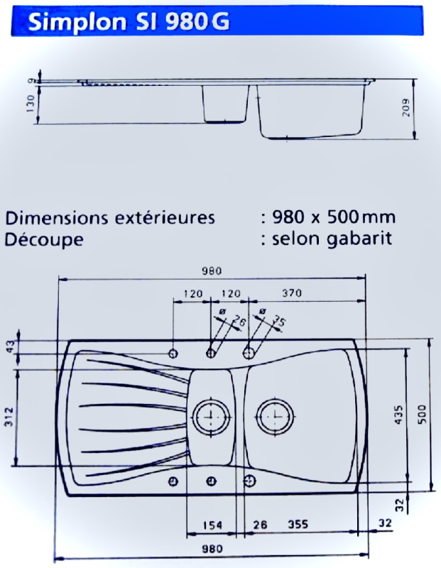 RIEBER Tenor-150 Spüle Kiesel-Grau-Granit 98 x 50 cm