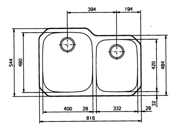 SUTER D8U Edelstahl Doppelbecken Unterbau-Spüle 82 x 48 x 25 cm 8