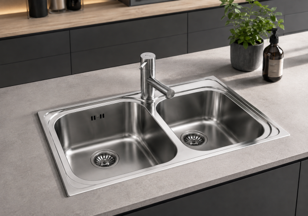 SUTER KWC Dynamic D8 Spüle 84x56x17,5 cm Edelstahl Doppelbecken Doppelspüle Küchenspüle Spülbecken Swiss Made