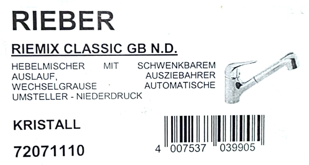 RIEBER Küchenarmatur Niederdruckarmatur KRISTALL-HELL-GRAU