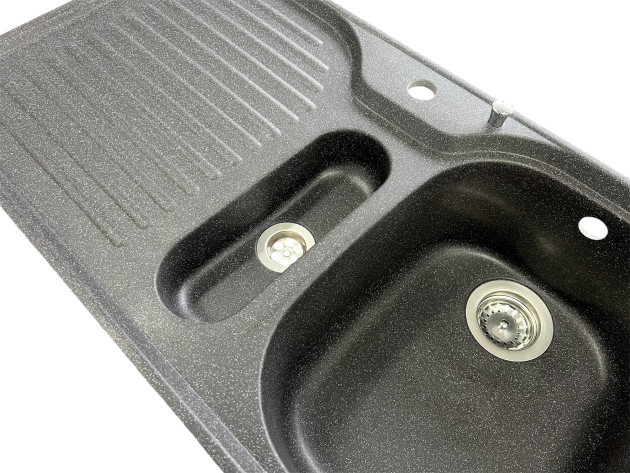 SUTER C-90 flächenbündige Spüle 89 x 49 cm Lava-Schwarz-Granit B-R