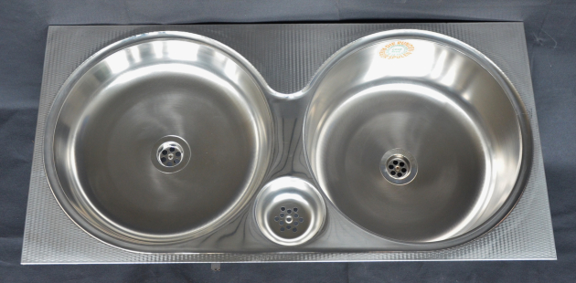 RIEBER Doppelbecken Spüle Einbauspüle Küchenspüle 86 x 43 cm Rundbecken LEINEN