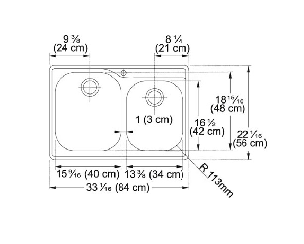 FRANKE Regatta RGX620-RH Doppel-Becken Spüle 84x56 cm 33x22