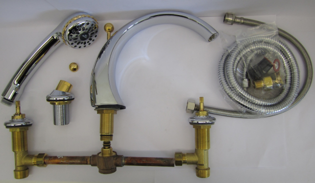 Lexington 4-Loch Armatur Badewannenarmatur Handbrause Schlauch Chrom Gold