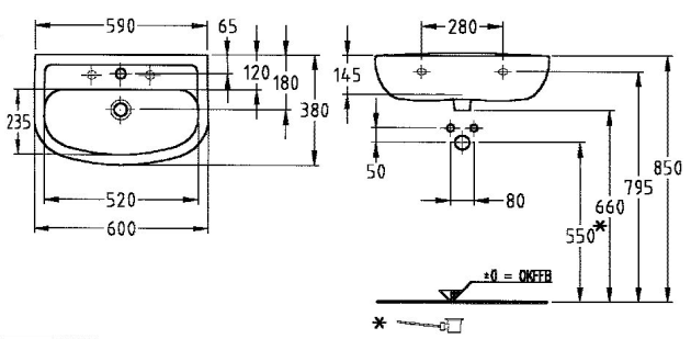 KERAMAG Renova Nr. 1 Comprimo Waschtisch Waschbecken Edelweiss 60 x 38 cm