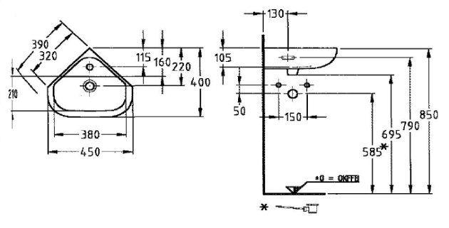 KERAMAG Eurotrend 45 x 40 cm Eckhandwaschbecken Natura