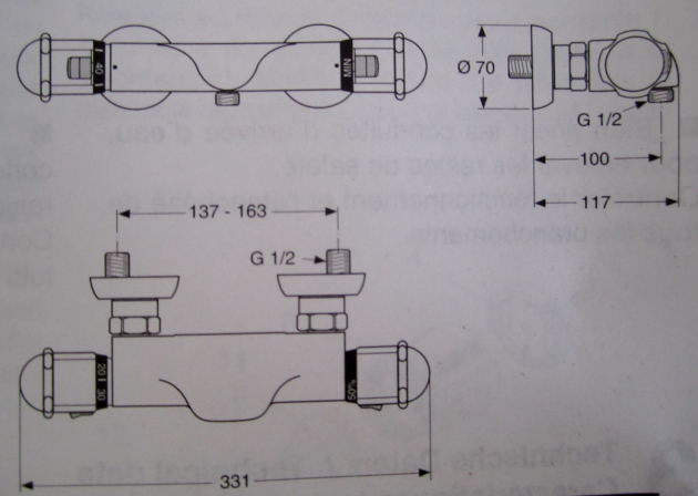IDEAL STANDARD Thermostat Duscharmatur Ceratop CHROM EDELMESSING