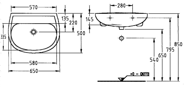 Renova Nr. 1 Waschtisch Waschbecken Edelweiss 65 x 50 cm