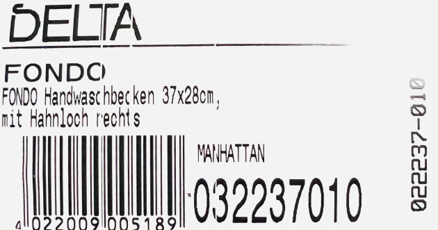 Delta Fondo Waschbecken Handwaschbecken 37 x 28 cm Manhattan
