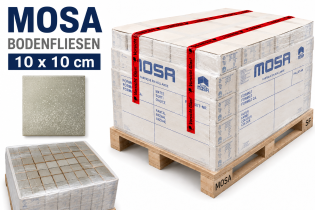 MOSA Keramik S93 Steinzeug Bodenfliesen 10x10 cm Grau geflammt (Palettenverkauf)