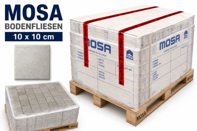 MOSA Keramik S94 Steinzeug Bodenfliesen 10x10 cm Stein-Grau (Palettenverkauf)