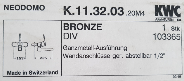 KWC Neodomo Auslauf Wand-Armatur Küchenarmatur BRONZE