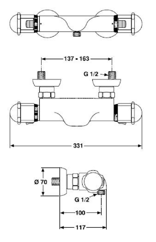 IDEAL STANDARD Thermostat Duscharmatur Ceratop CHROM/EDELMESSING