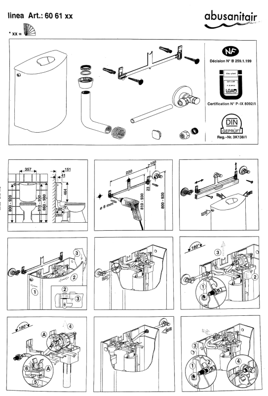 SANIT ABUSANITAIR LINEA Spülkasten Bahamabeige Beige Aufputzspülkasten Start-Stop 6–9L Aufputz Toilettenspülung Kastenspüler Klospülung