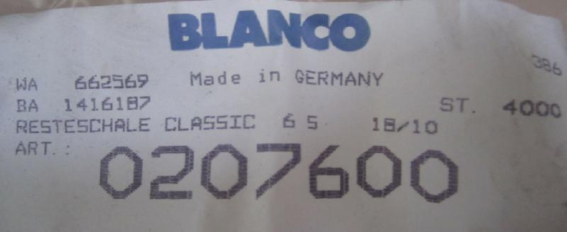 BLANCO Resteschale für Classic 6S, Classima u. Jota CNS 207600