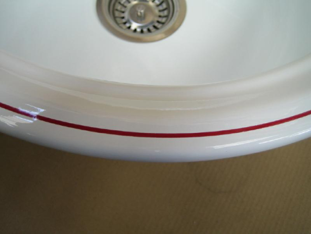 ALAPE Doppelbecken-Spüle 122 WEISS m. Contur in ROT 92x47,5 cm