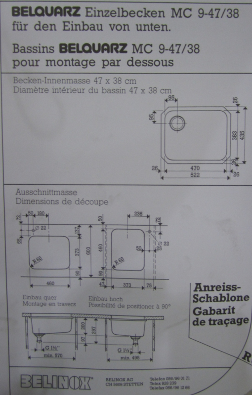 FRANKE-BELINOX Unterbau-Spüle Hell-Grau 47x38 cm