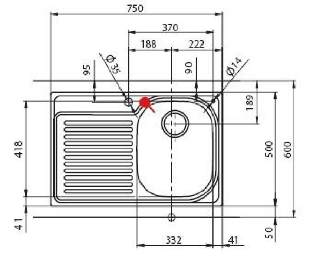 SUTER Comfort C75 Spüle 75x50 cm Edelstahl-Matt Becken-Rechts