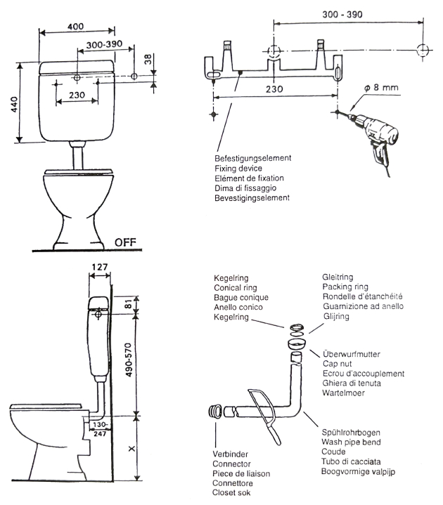 SANIT Spülkasten 950 CALYPSO-TÜRKIS