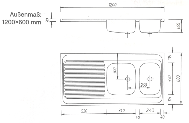 RIEBER Auflage-Spüle 120 x 60 cm Edelstahl Becken-Links
