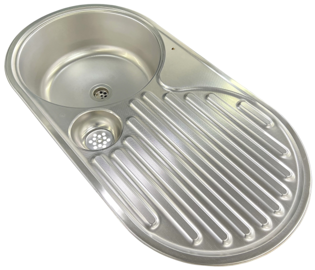 RIEBER ovale Spüle E 86 TAR roundline Einbauspüle EDELSTAHL LEINEN 86 x 43,5 cm