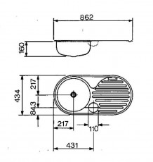 RIEBER ovale Spüle E 86 TAR roundline Einbauspüle EDELSTAHL LEINEN 86 x 43,5 cm