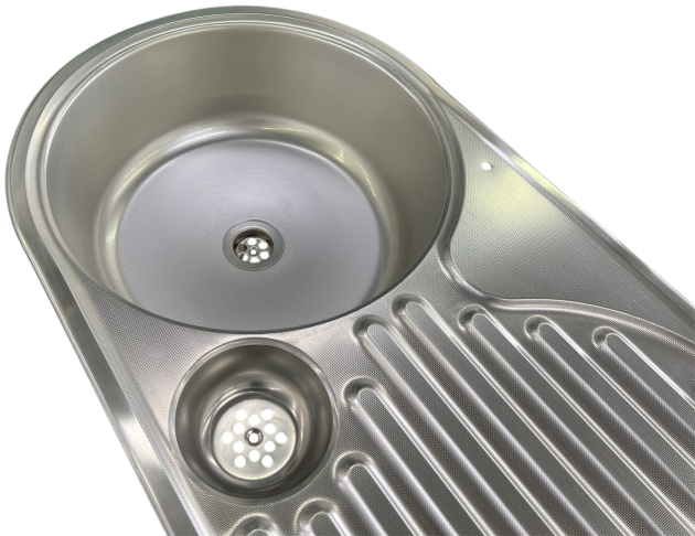 RIEBER ovale Spüle E 86 TAR roundline Einbauspüle EDELSTAHL LEINEN 86 x 43,5 cm