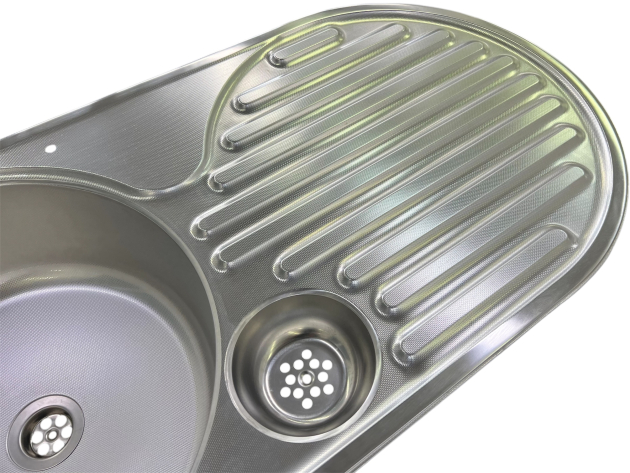 RIEBER ovale Spüle E 86 TAR roundline Einbauspüle EDELSTAHL LEINEN 86 x 43,5 cm