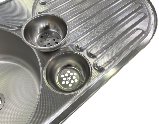 RIEBER ovale Spüle E 86 TAR roundline Einbauspüle EDELSTAHL LEINEN 86 x 43,5 cm