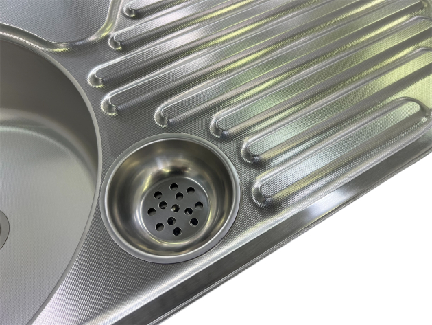 RIEBER ovale Spüle E 86 TAR roundline Einbauspüle EDELSTAHL LEINEN 86 x 43,5 cm