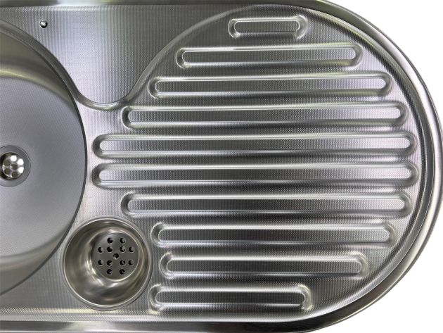 RIEBER ovale Spüle E 86 TAR roundline Einbauspüle EDELSTAHL LEINEN 86 x 43,5 cm