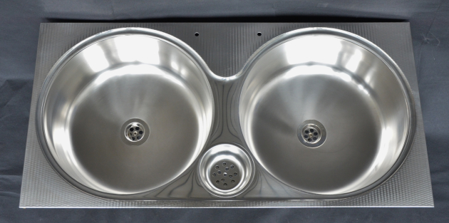 RIEBER Einbauspüle Doppelbecken-Spüle 86x43 cm EDELSTAHL-LEINEN