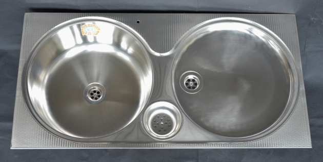 RIEBER Einbauspüle Spüle Küchenspüle Rundbecken 86 x 43 cm EDELSTAHL-LEINEN