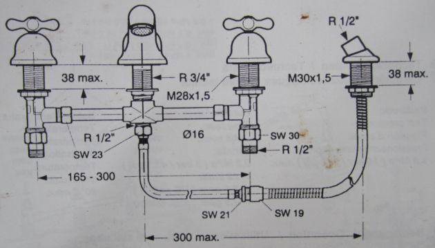 IDEAL STANDARD AZIMUTH 4-Loch Badewannenarmatur Armatur ARANJA GOLD