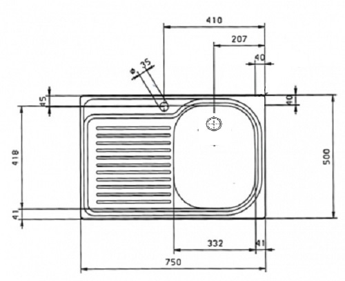 SUTER Comfort C75 Spüle 75x50 cm Edelstahl BECKEN-RECHTS
