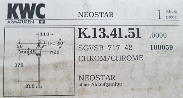 KWC NEOSTAR Bidetarmatur Sitzwaschbecken-Armatur Chrom-Braun