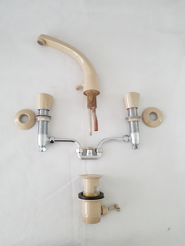 KWC 3-Loch-Armatur Waschbeckenarmatur Hell-Beige CREME