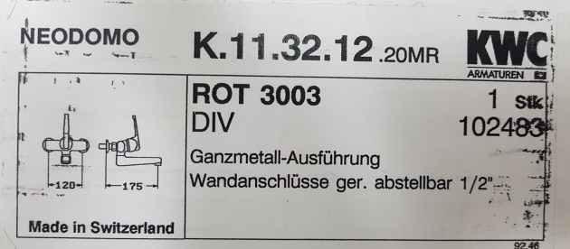KWC Neodomo Wandarmatur Küchenarmatur Schweizer Anschlüsse ROT