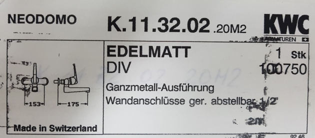 KWC Neodomo Auslauf Wand-Armatur Küchenarmatur CHROM-MATT