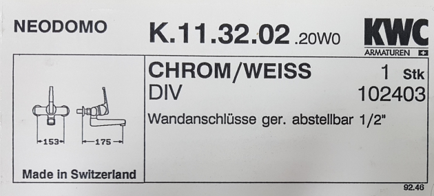 KWC Neodomo Auslauf Wand-Armatur Küchenarmatur Chrom-Weiss