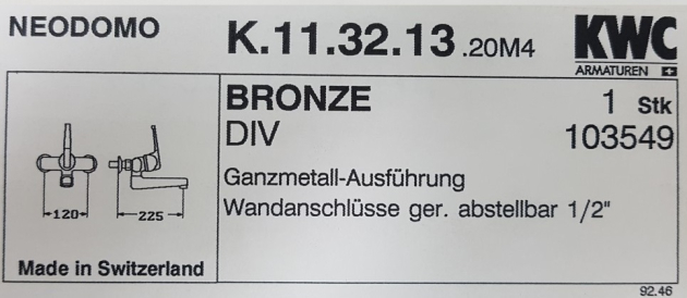 KWC Neodomo Auslauf Wand-Armatur Küchenarmatur BRONZE