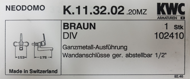 KWC Neodomo Auslauf Wand-Armatur Küchenarmatur BRAUN