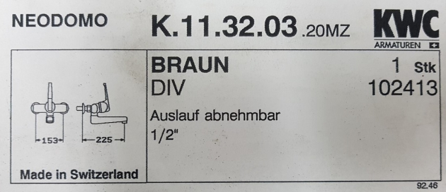 KWC Neodomo Auslauf Wand-Armatur Küchenarmatur BRAUN
