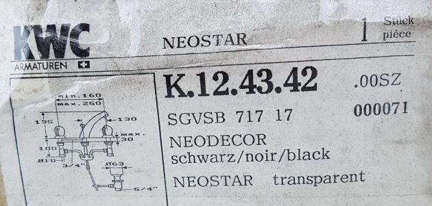 KWC NEODECOR 3-Loch-Armatur Waschbeckenarmatur Schwarz