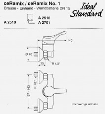 IDEAL STANDARD Ceramix No.1 Duschwannenarmatur Rot Brausebatterie Duscharmatur Brausemischer