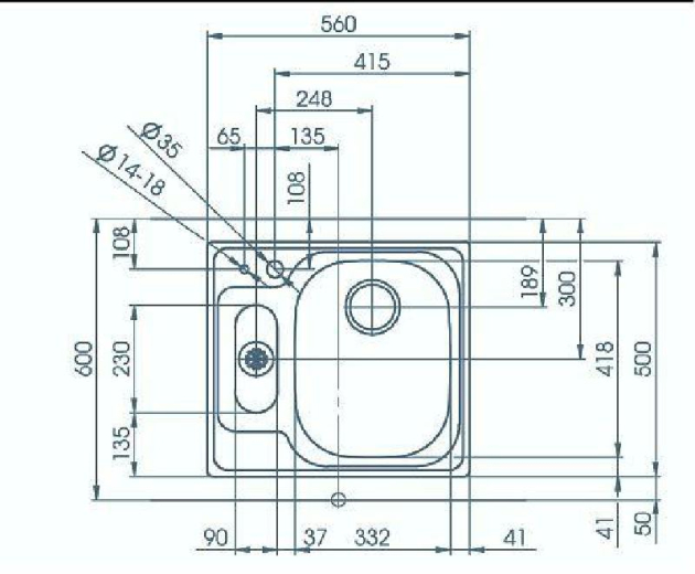 SUTER Comfort C56 Spüle Spülbecken Einbauspüle 56 x 50 cm Edelstahl BECKEN-RECHTS