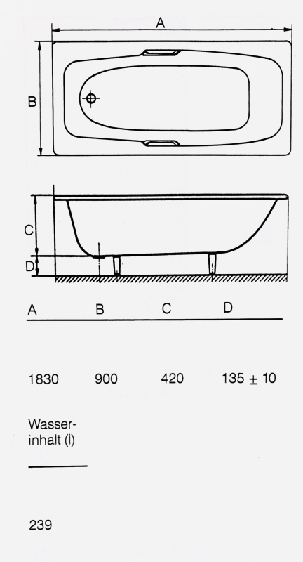 Bette Stern Badewanne 183 x 90 cm Weiss m. Griffbohrungen 2-HL