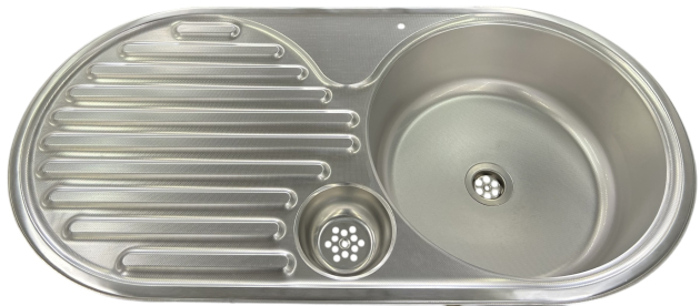 RIEBER ovale Spüle Küchenspüle Rundbecken 86 x 43,5 cm EDELSTAHL 18/10 E86 TAR 9926 leinen
