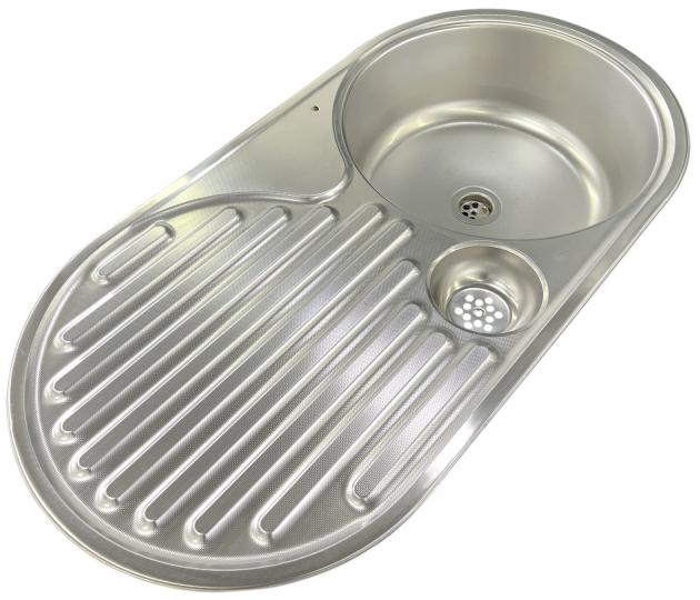 RIEBER ovale Spüle Küchenspüle Rundbecken 86 x 43,5 cm EDELSTAHL 18/10 E86 TAR 9926 leinen