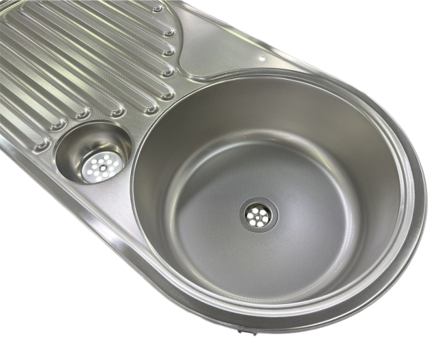 RIEBER ovale Spüle Küchenspüle Rundbecken 86 x 43,5 cm EDELSTAHL 18/10 E86 TAR 9926 leinen